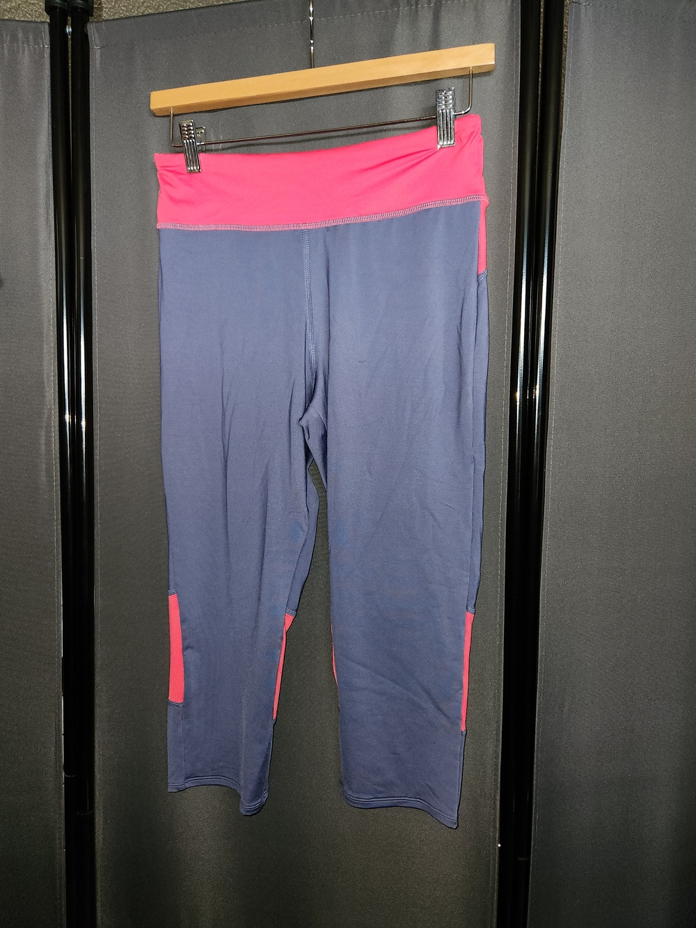 High-Rise Navy Leggings with Hot Pink Waistband
